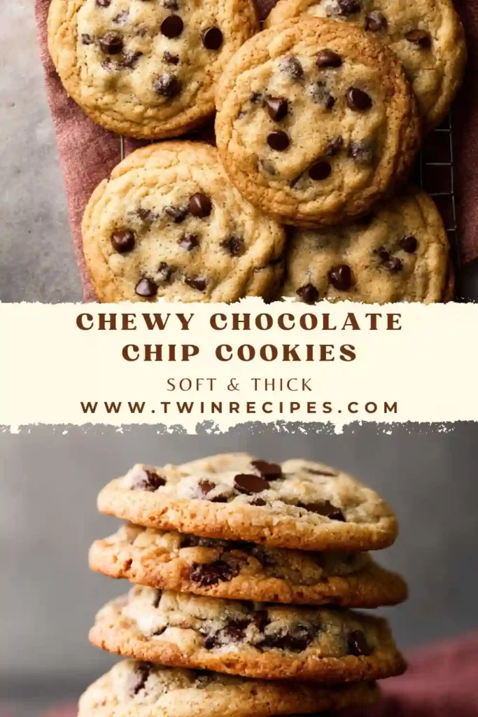 Soft chocolate chip cookies with melted chocolate