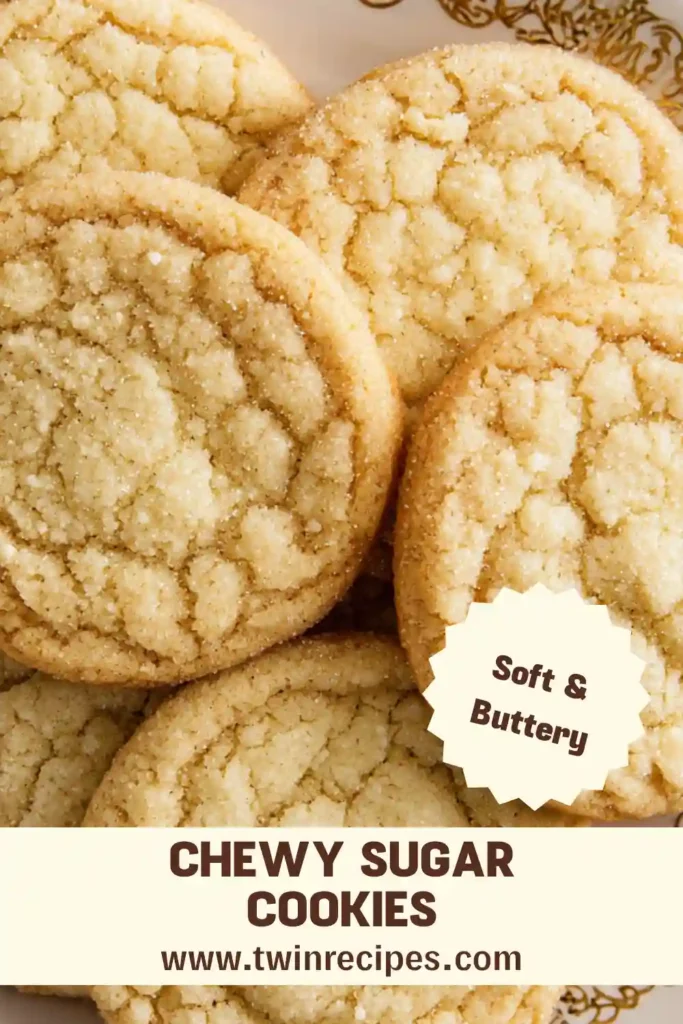 Stack of soft and chewy sugar cookies on parchment paper