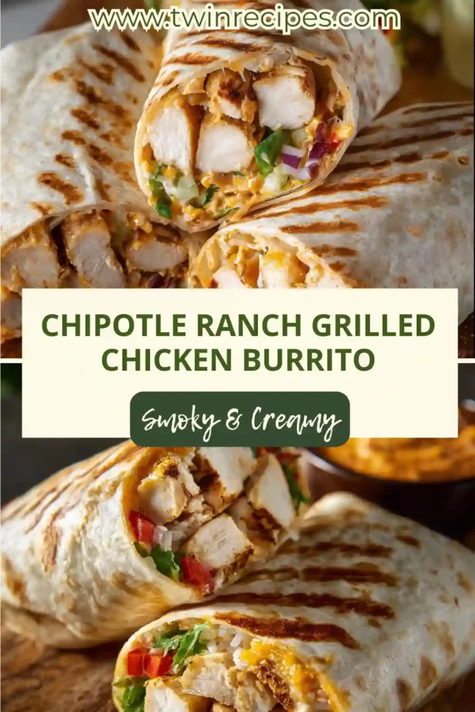 Grilled chipotle ranch chicken burrito sliced in half