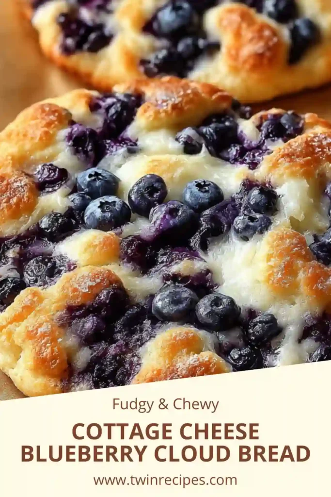 Stack of golden cottage cheese blueberry cloud bread rounds on a plate.