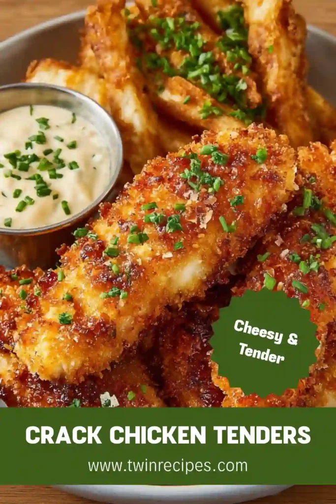 Close-up of baked chicken tenders with cheese crust.