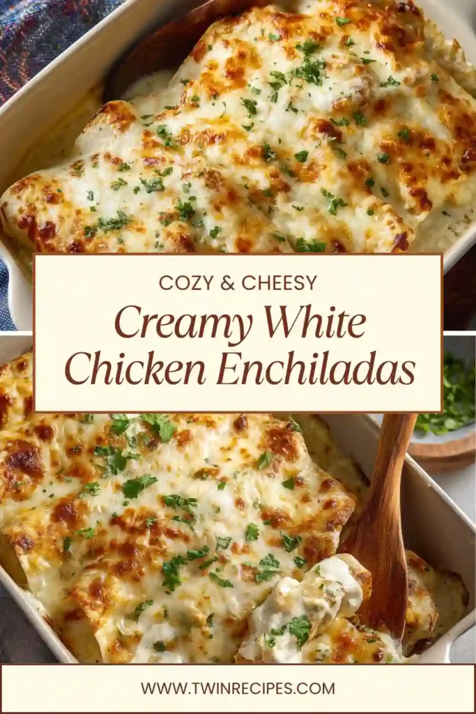 Rolled tortillas filled with shredded chicken and white sauce.