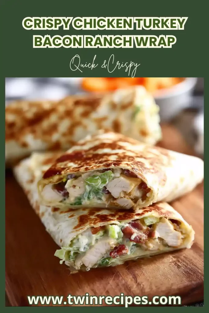 “Golden crispy chicken wrap filled with shredded chicken, turkey bacon and ranch dressing—perfect for wrap recipes.”