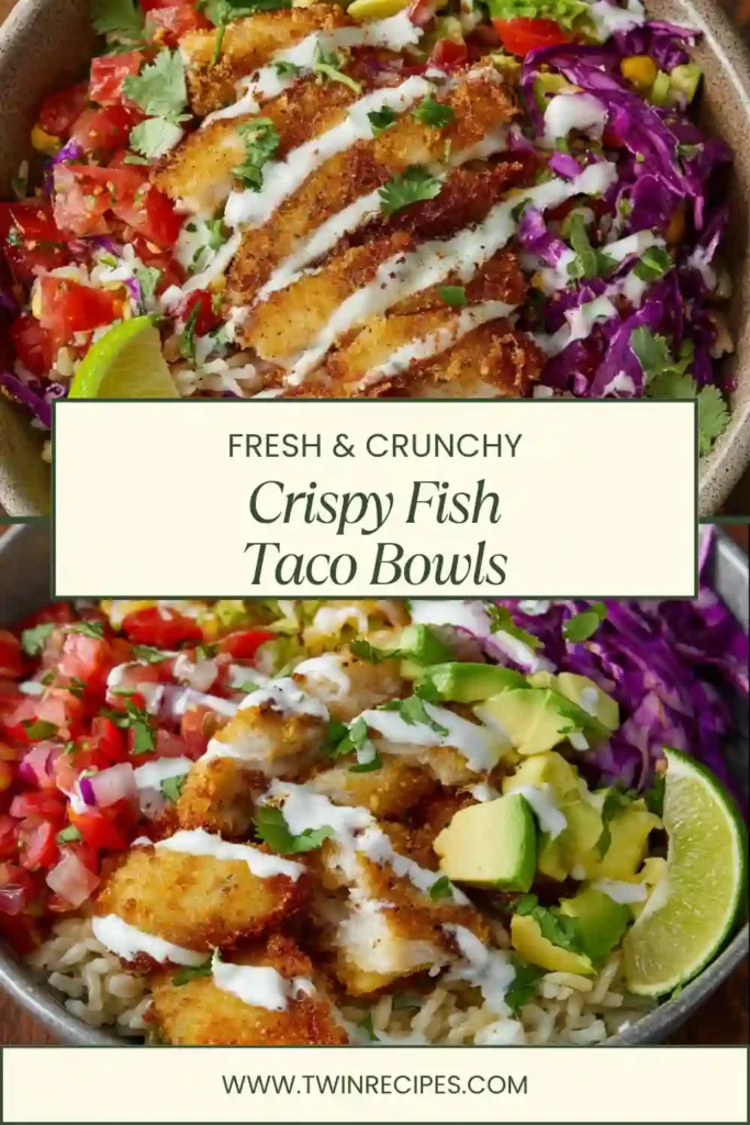 Healthy fish dinner bowl topped with avocado and lime