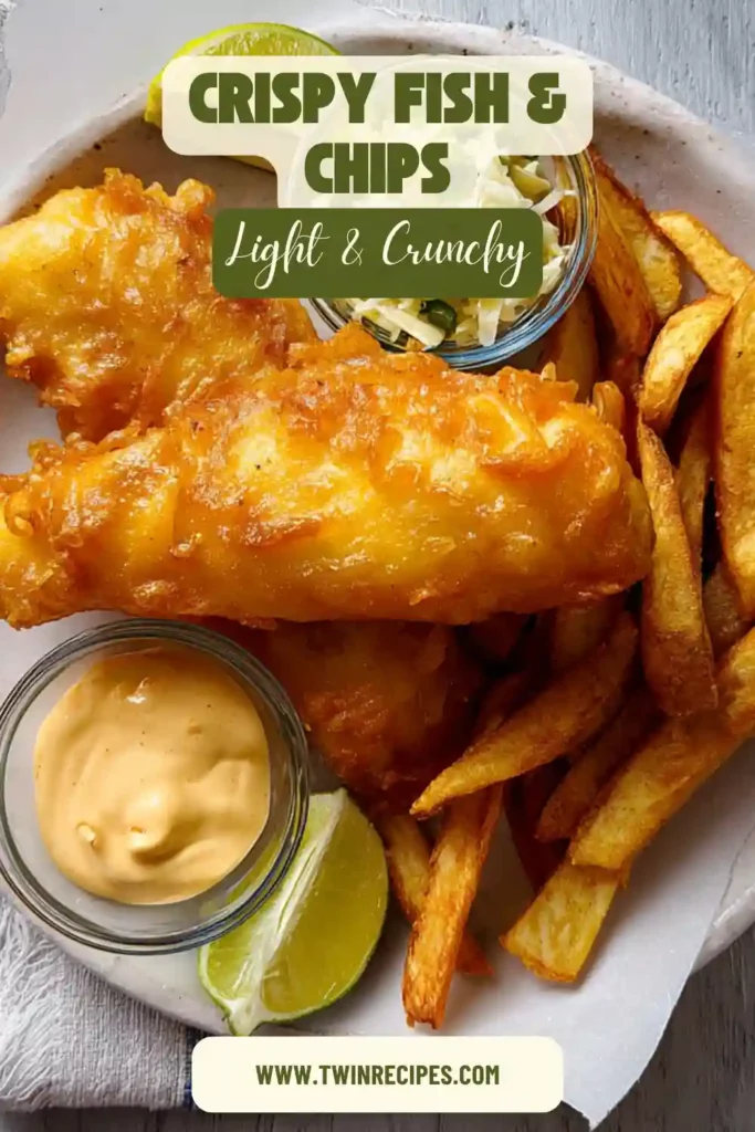 Fried battered cod with fries and lemon