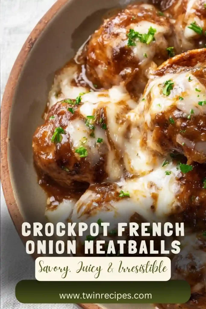 Slow cooked French onion meatballs topped with parsley