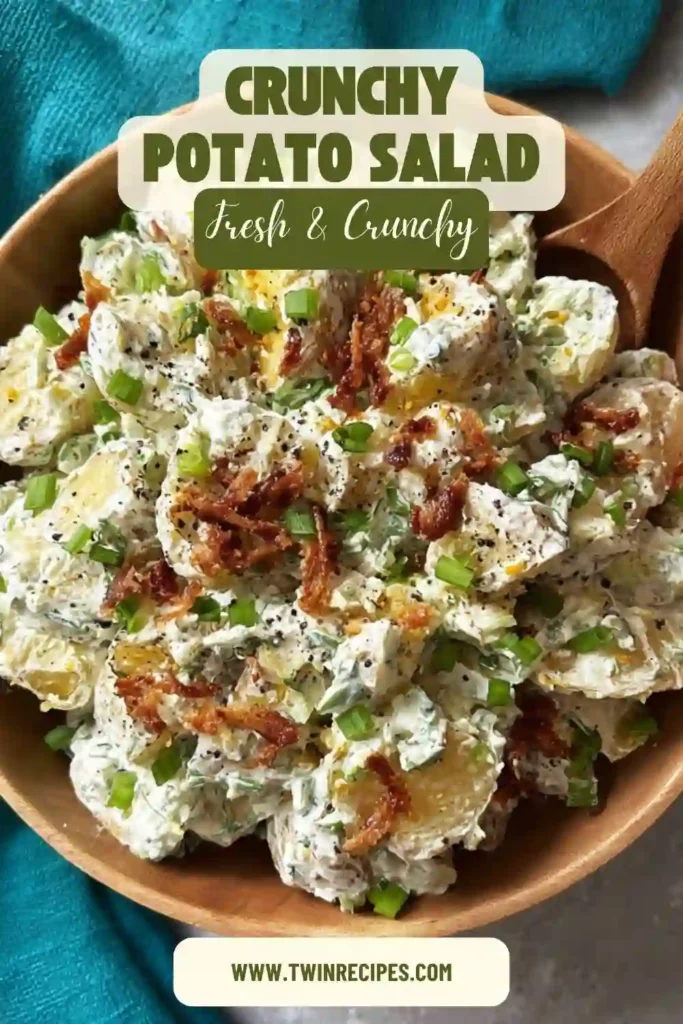 Bowl of crunchy potato salad featuring crispy potatoes and yogurt sauce.