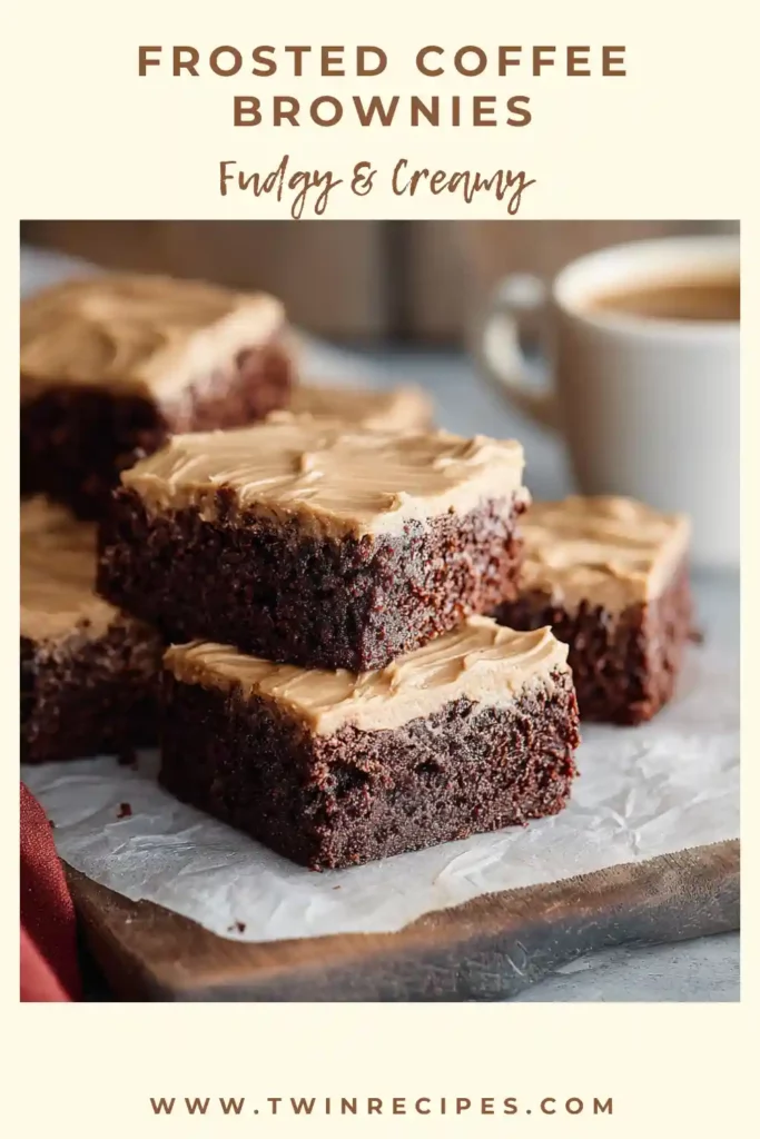 Stack of brownies topped with espresso icing