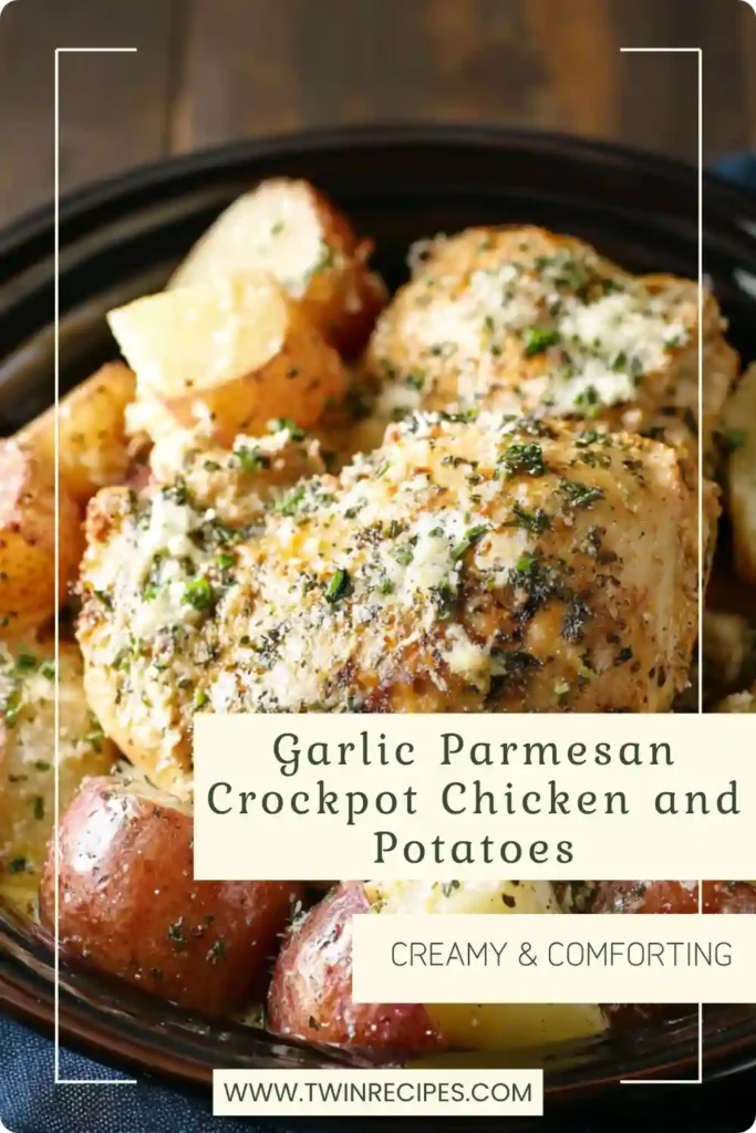 Garlic parmesan crockpot chicken and potatoes in creamy sauce