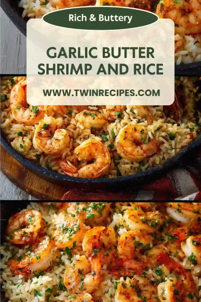 Juicy shrimp served over garlic butter rice