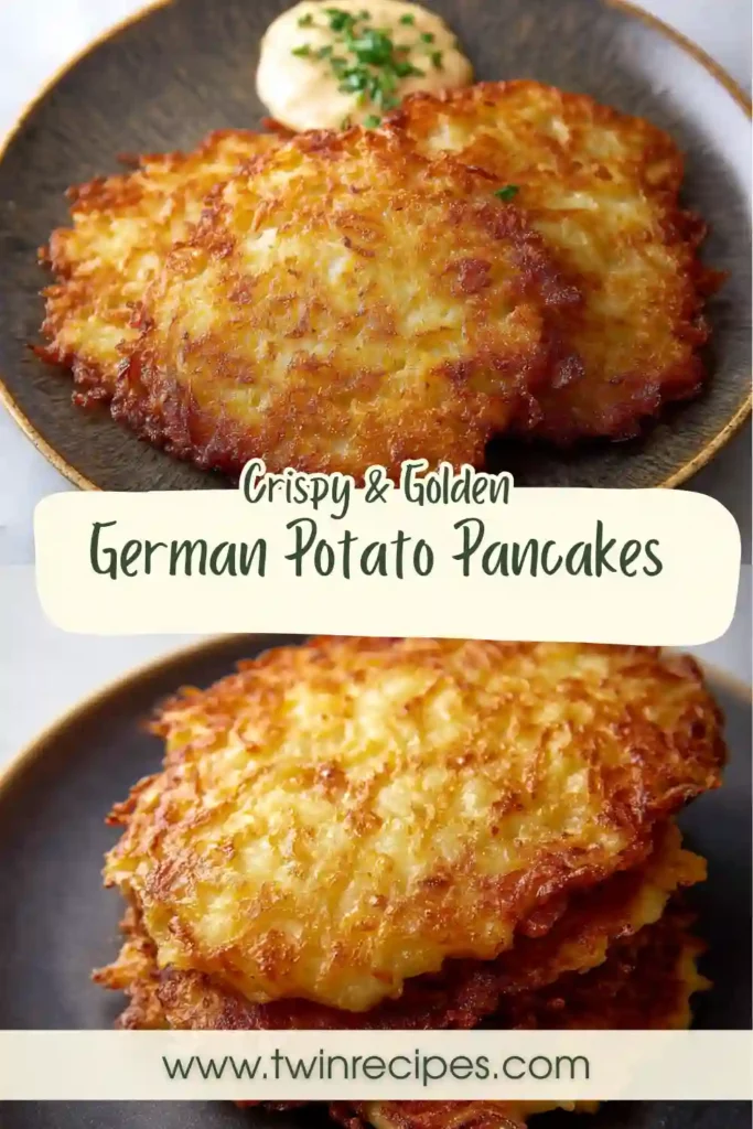 Close-up of one potato pancake being lifted, showing crisp edges and fluffy interior.
