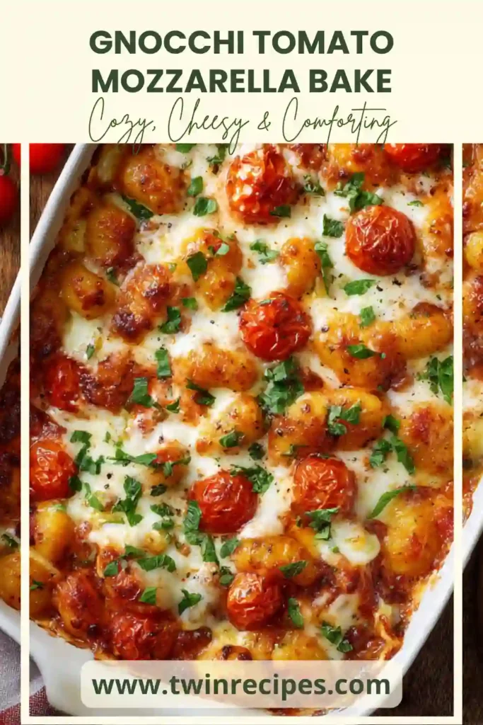 Melty mozzarella topping over baked gnocchi