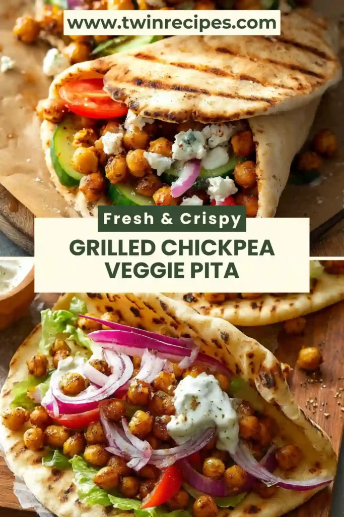 High-protein chickpea pita with lettuce, tomatoes, and cucumbers