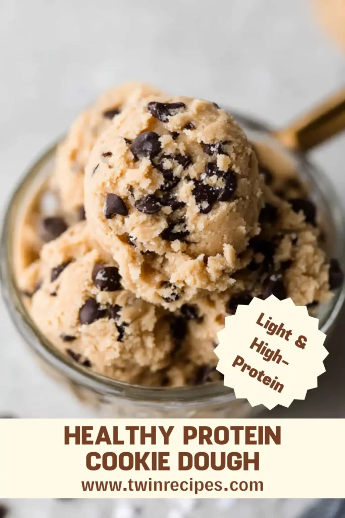 “Creamy protein powder cookie dough in a bowl with chocolate chips, perfect for healthy protein cookie dough.”