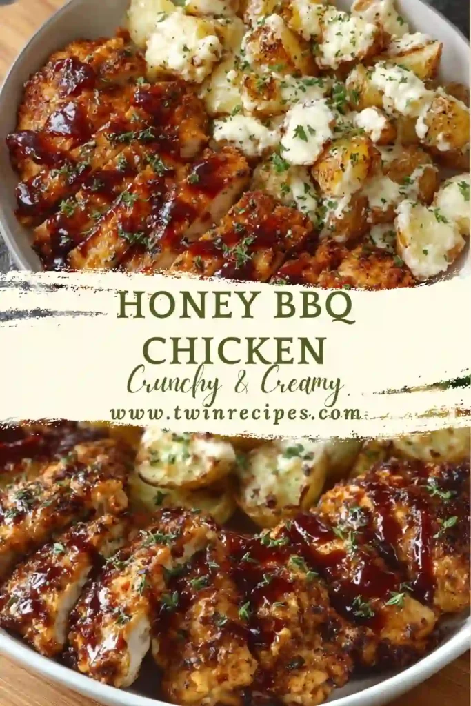 Oven-baked crunchy chicken glazed in honey BBQ sauce.