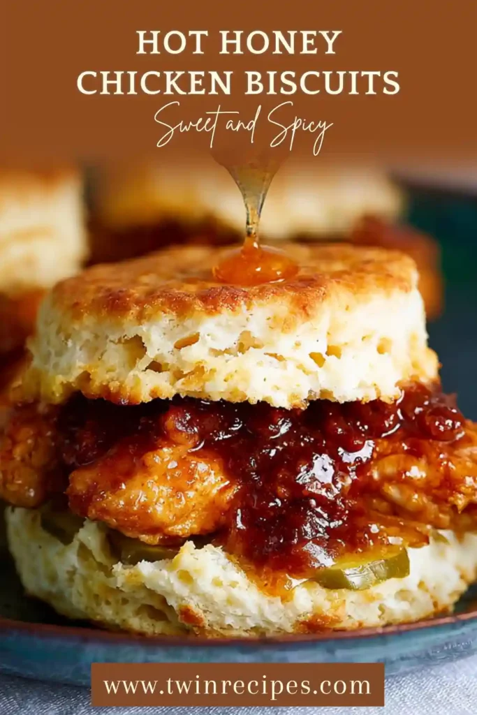 Crispy fried chicken biscuit drizzled with hot honey