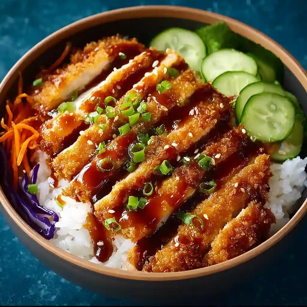 Japanese Katsu Bowls with Tonkatsu Sauce Crispy Cutlet Rice Bowls with Japanese BBQ Sauce