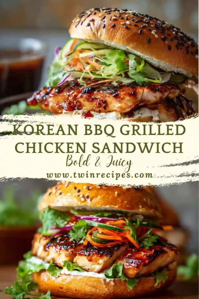 Sweet and spicy grilled chicken sandwich with gochujang glaze.