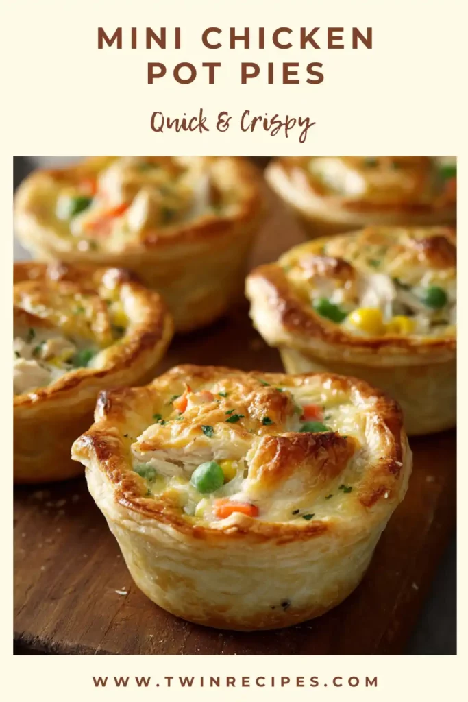 Muffin tin filled with golden mini chicken pot pies, baked to crisp perfection.