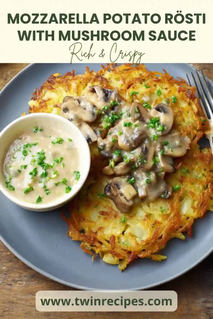 Vegetarian potato rösti dinner with creamy onion sauce