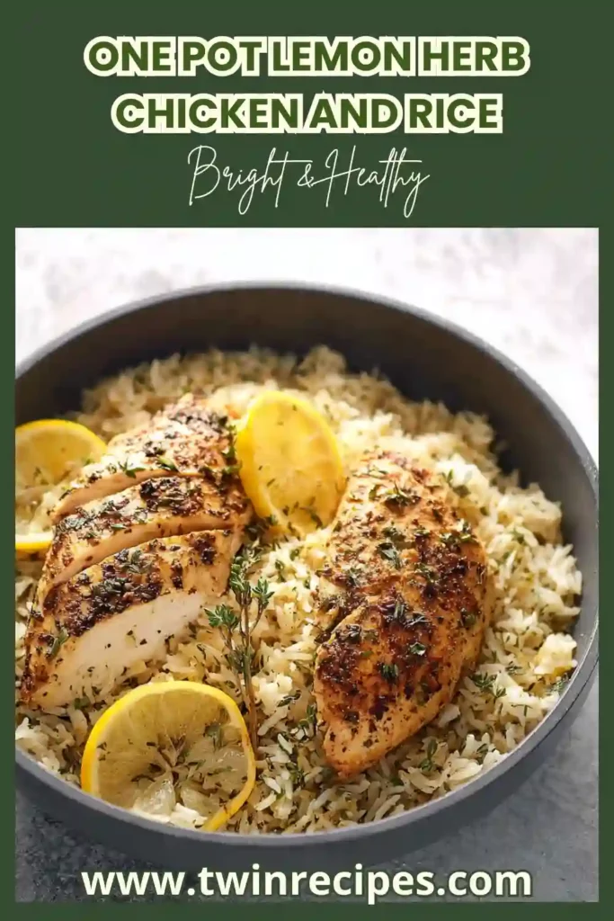 One pot lemon herb chicken and rice in skillet