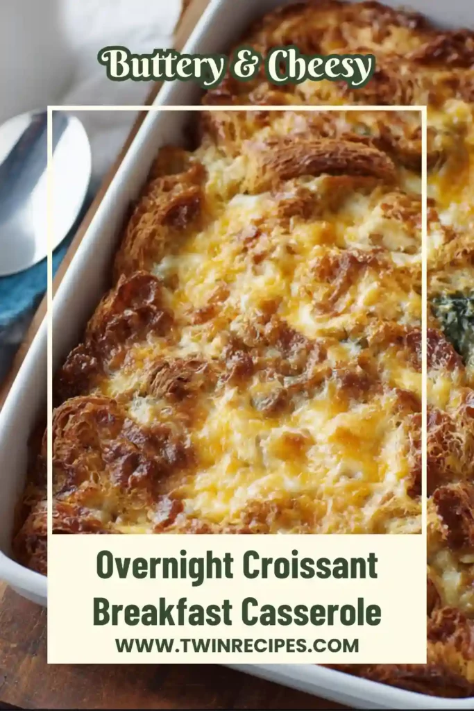 Golden baked croissant breakfast casserole with melted cheese