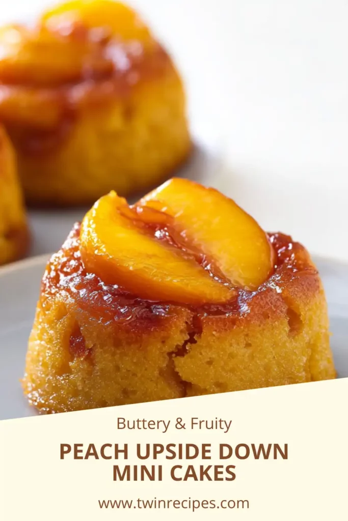 Mini peach upside down cakes on white plate