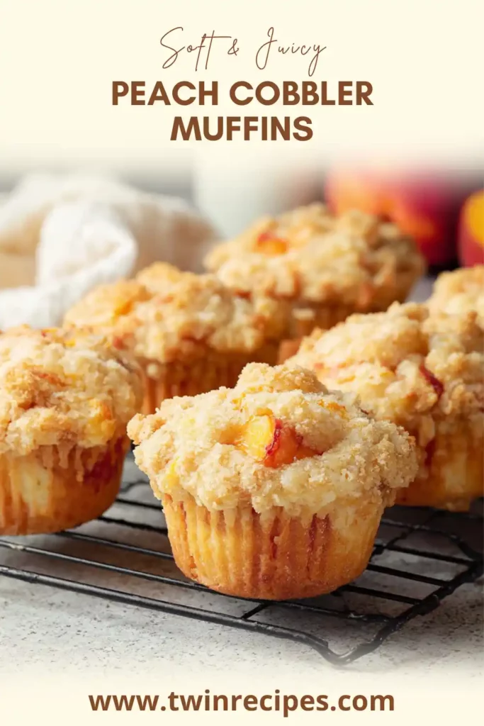 Homemade peach cobbler muffins with crumb topping