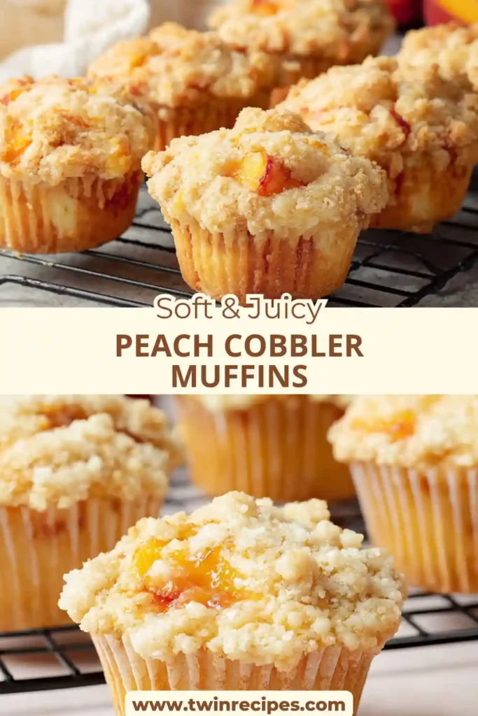 Soft peach muffins with cinnamon crumble