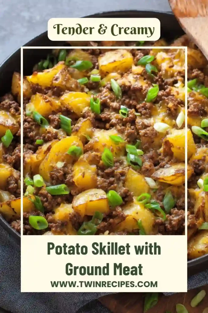One-pan ground meat and potato dinner garnished with herbs.