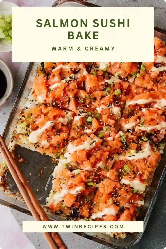 Scooped salmon sushi bake served on nori