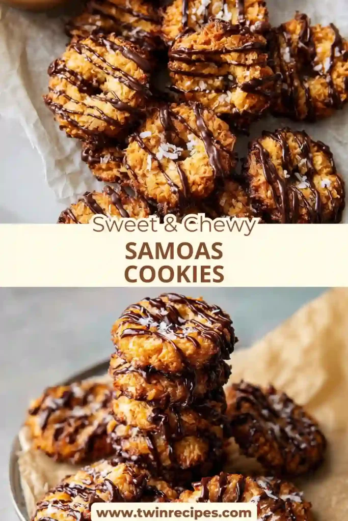 Coconut caramel chocolate cookies on parchment paper