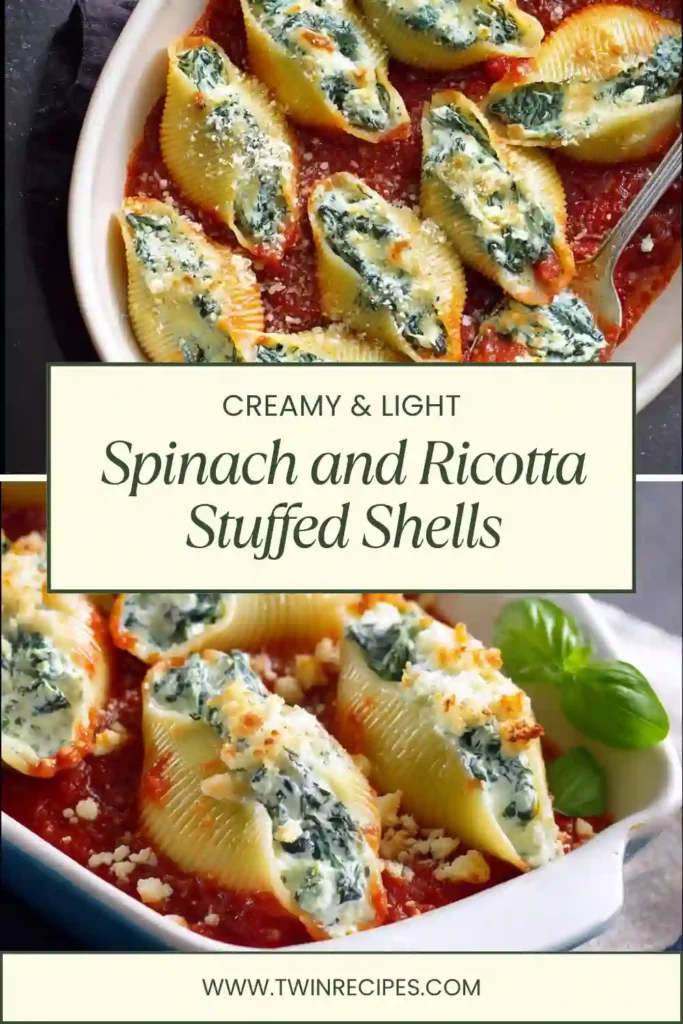 Spinach and ricotta stuffed shells baked in marinara sauce