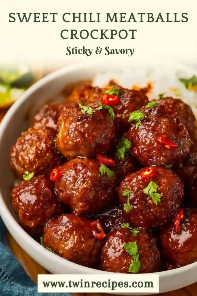 Crockpot sweet chili meatballs with sticky glaze