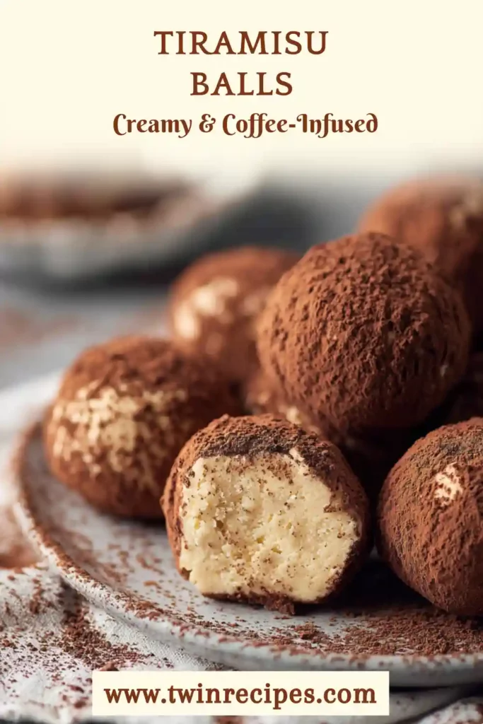 Bite-sized tiramisu truffles on white plate