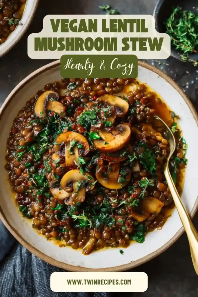 Vegan lentil mushroom stew served over mashed potatoes
