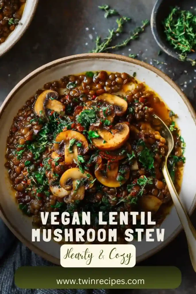 Vegan comfort stew with mushrooms and vegetables