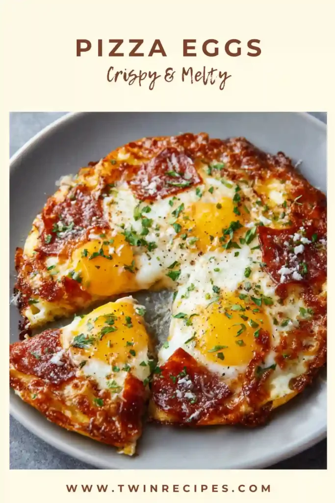 “Pizza eggs skillet with two sunny-side eggs topped with pizza sauce, mozzarella and pepperoni – perfect for breakfast recipes easy quick.”