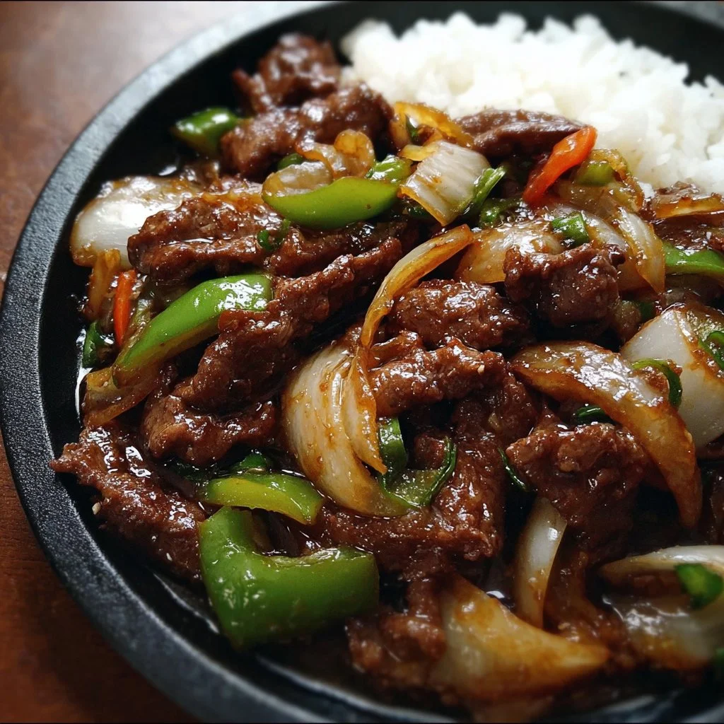 Sizzling Chinese Pepper Steak with Onions
