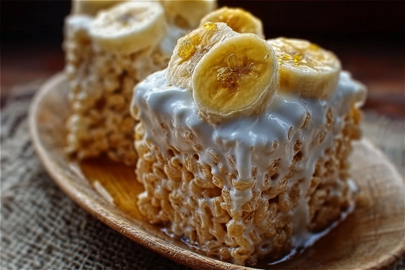 Delicious Banana Pudding Rice Krispies treats with creamy banana flavor