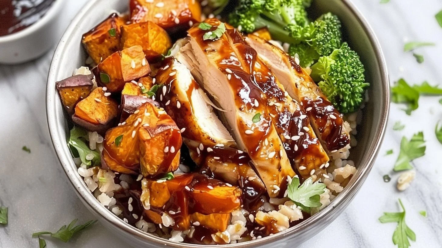 BBQ Chicken &amp; Roasted Sweet Potato Bowls