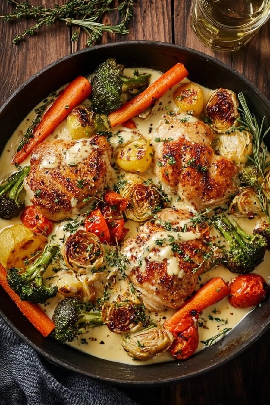Creamy Dijon Chicken with Roasted Veggies