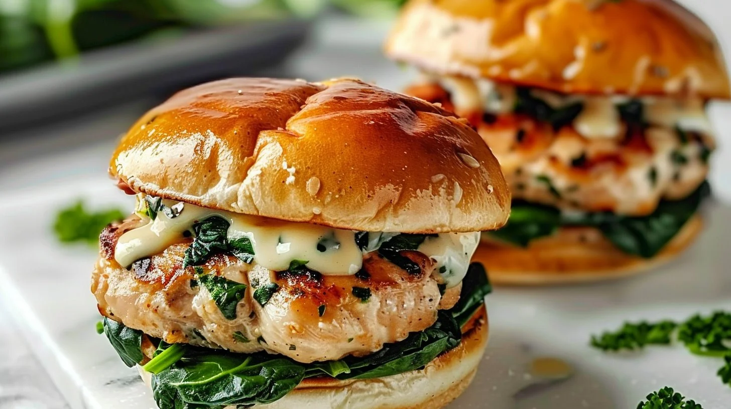 Juicy Chicken Burgers with White Cheddar and Spinach