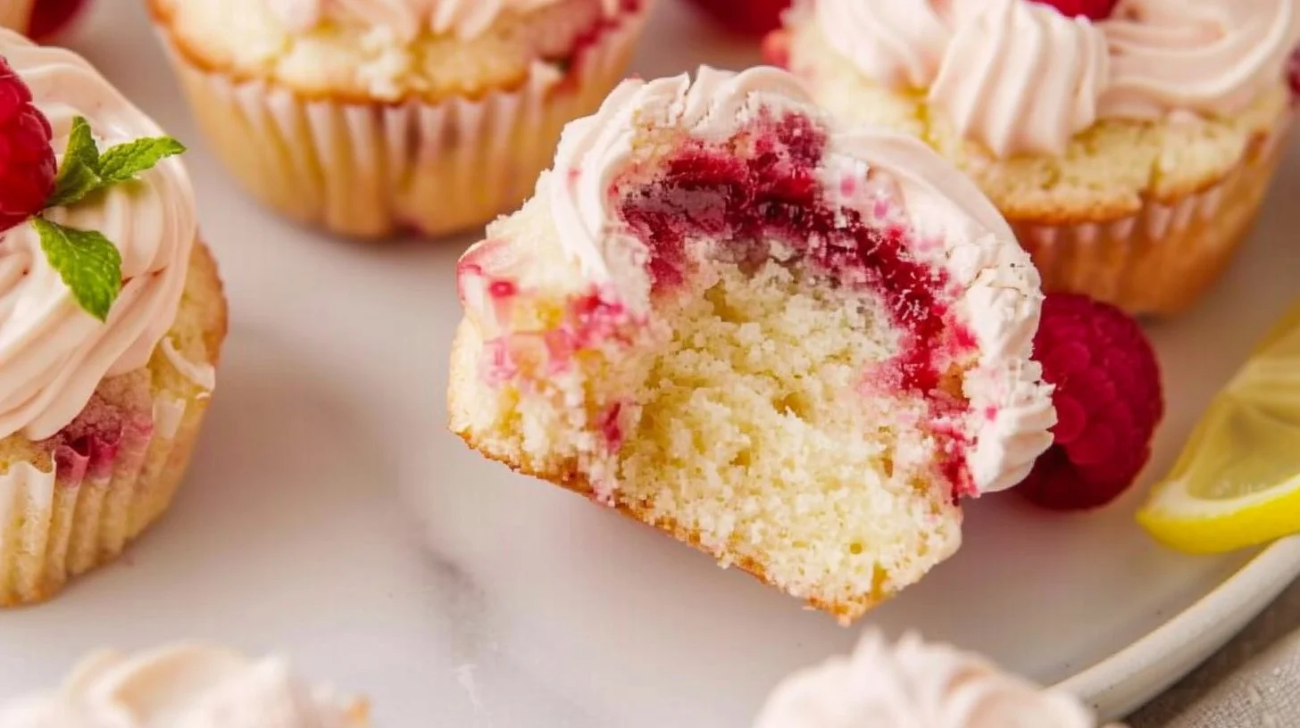 Moist Lemon Cupcakes with Raspberry Filling