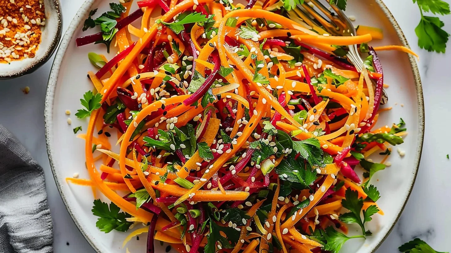 Shaved Rainbow Carrot Sesame Salad