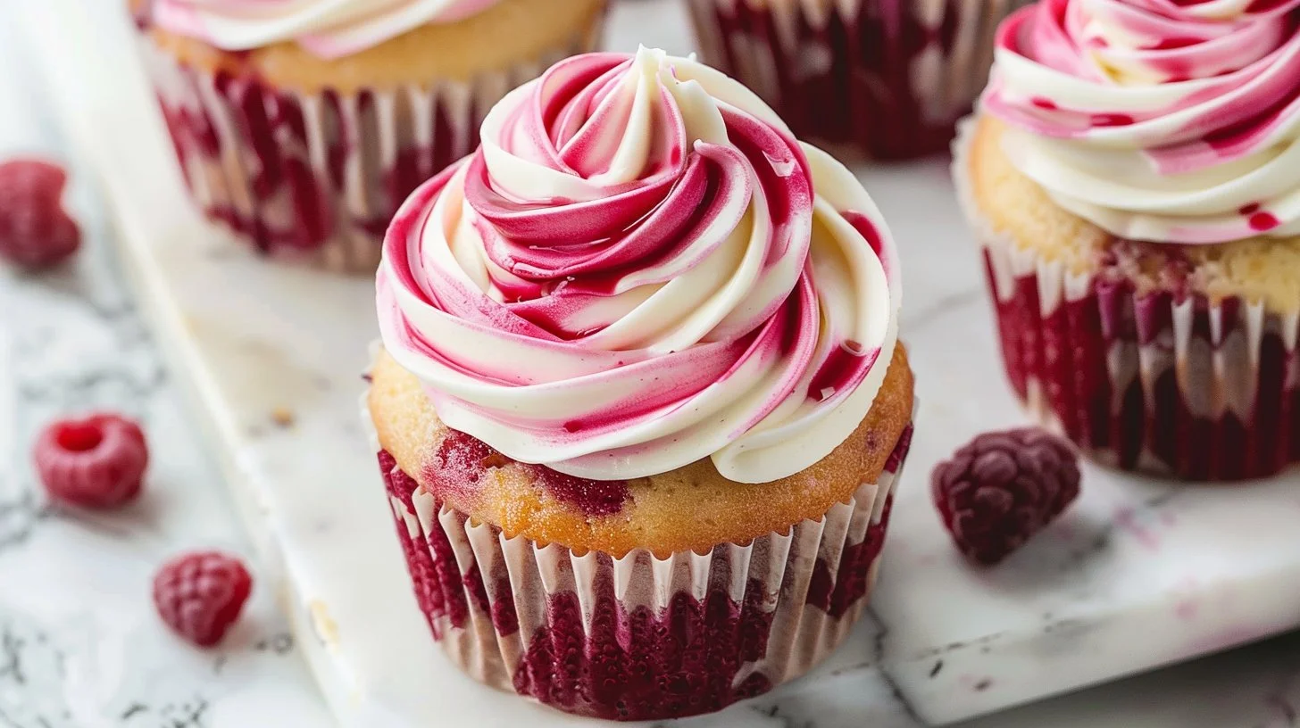 Velvety Cupcakes with Red and White Swirl Frosting