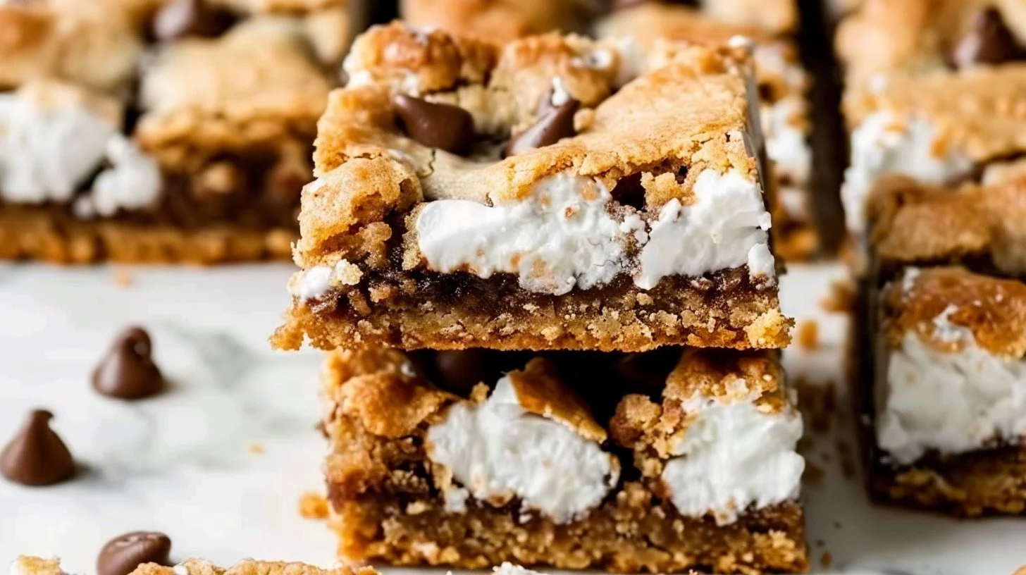 Delicious S'mores Cookie Bars with chocolate, marshmallow, and graham cracker crust