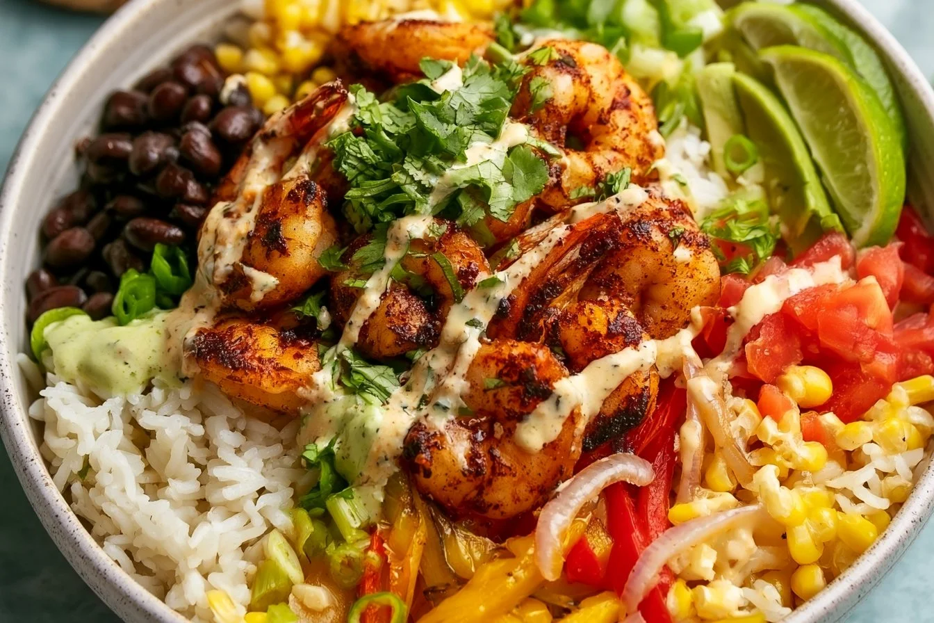 Air Fryer Blackened Shrimp Fajita Bowls