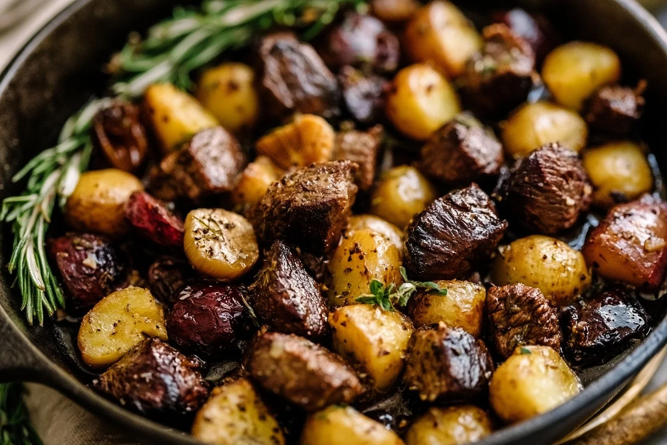 Garlic Steak Bites with Potatoes Recipe