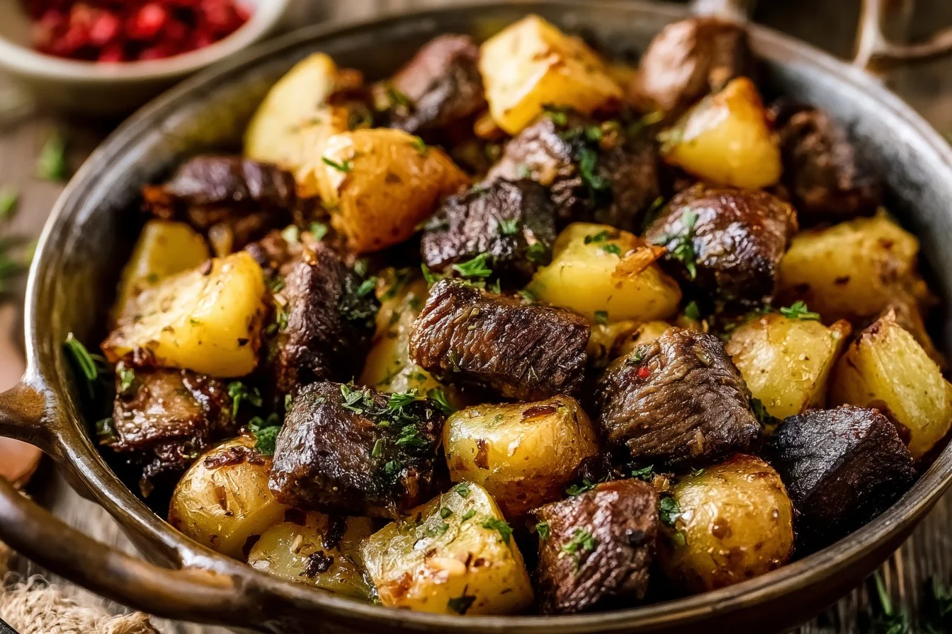 Garlic Steak Bites with Potatoes Recipe